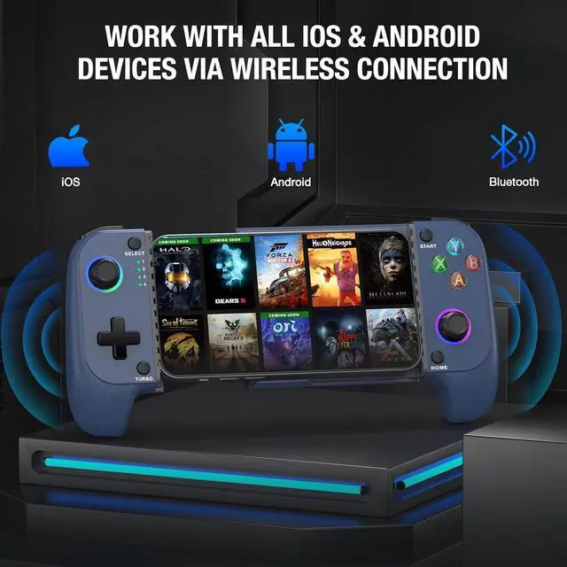 Alt view image 3 of 6 - Wireless Mobile Gaming Controller, Phone Controller for iPhone/Android with Big Grip,Led Light,Hall Effect Joysticks, Cell Phone Slide Controller for Handheld Gaming