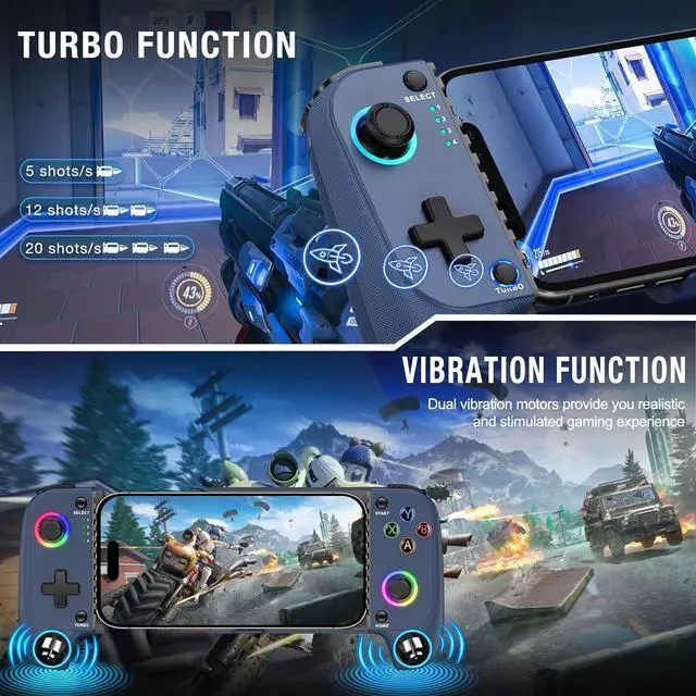 Alt view image 6 of 6 - Wireless Mobile Gaming Controller, Phone Controller for iPhone/Android with Big Grip,Led Light,Hall Effect Joysticks, Cell Phone Slide Controller for Handheld Gaming