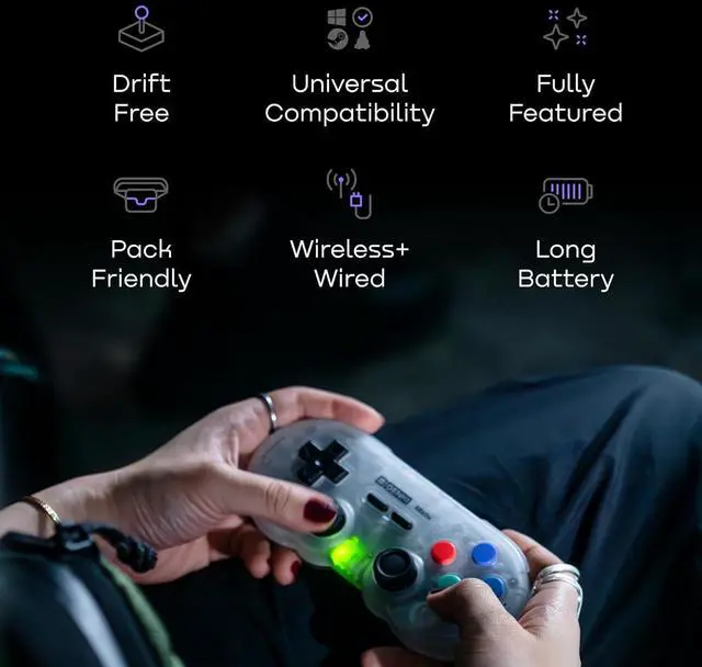 Alt view image 3 of 7 - GENKI x 8BitDo PocketPro Portable Wireless Game Controller with Hall Effect Joysticks Rumble, Gyro, USB-C Cable Gamepad for Portable Consoles, Switch, Windows, Mac OS, Android, Steam Deck