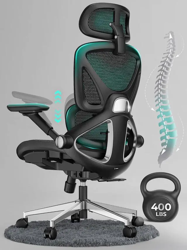 Main image of CAPOT Ergonomic Mesh Office Chair, Adjustable Lumbar High Back Desk Chair 400lbs, 4D Flip-up Arms, 3-Level Tilt Backrest, 3D Headrest, PU Wheels, Swivel Rolling Computer Seating for Long Desk Work