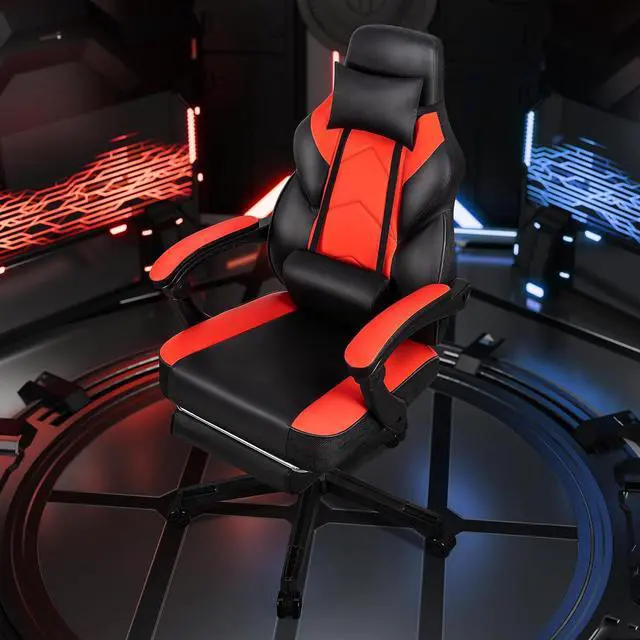 Alt view image 2 of 7 - Gaming Chairs for Adults, Computer Chair with Footrest, High Back, Big and Tall Gamer Chairs with Massage Lumbar Support, 360° Swivel Height Adjustable Computer Chaires, Dark Red