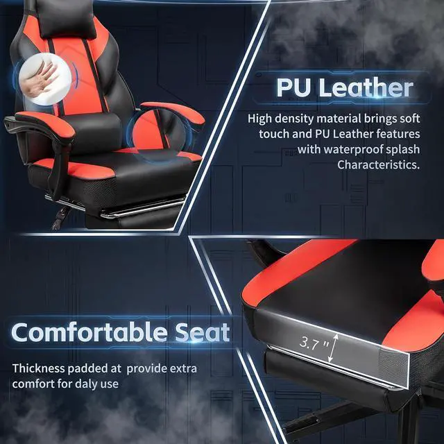 Alt view image 5 of 7 - Gaming Chairs for Adults, Computer Chair with Footrest, High Back, Big and Tall Gamer Chairs with Massage Lumbar Support, 360° Swivel Height Adjustable Computer Chaires, Dark Red