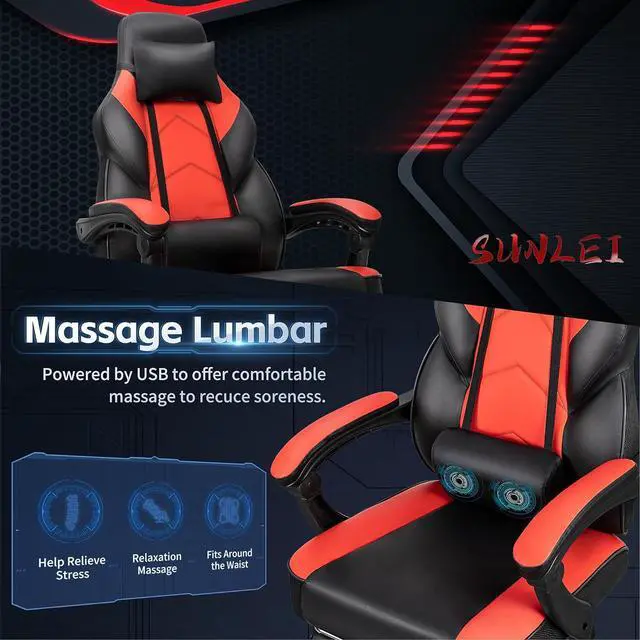 Alt view image 6 of 7 - Gaming Chairs for Adults, Computer Chair with Footrest, High Back, Big and Tall Gamer Chairs with Massage Lumbar Support, 360° Swivel Height Adjustable Computer Chaires, Dark Red