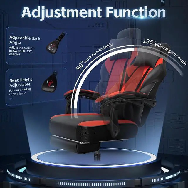 Alt view image 7 of 7 - Gaming Chairs for Adults, Computer Chair with Footrest, High Back, Big and Tall Gamer Chairs with Massage Lumbar Support, 360° Swivel Height Adjustable Computer Chaires, Dark Red