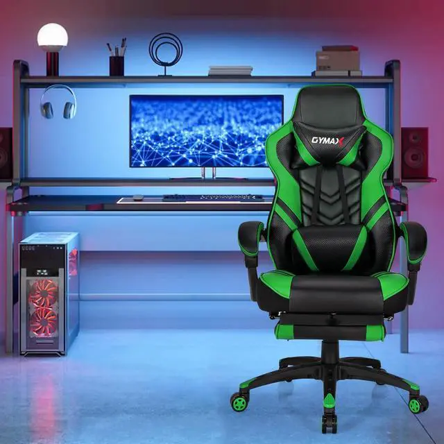 Alt view image 2 of 7 - Green Gaming Chair Ergonomic Computer Chair for Adults Teens Reclining Gamer Chair High Back Game Chair Racing Style Desk Chair with Retractable Footrest, Lumbar Support and Headrest