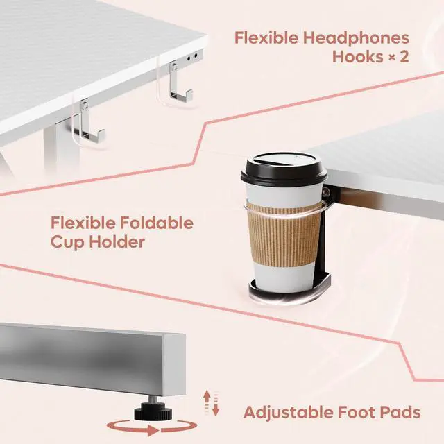 Alt view image 5 of 7 - 52 inch Gaming Desk with Power Outlets and USB Charging Ports, Computer Desk with LED Lights and Monitor Stand, Gamer Desk for Home Office, Easy to Assemble, Carbon Fiber White