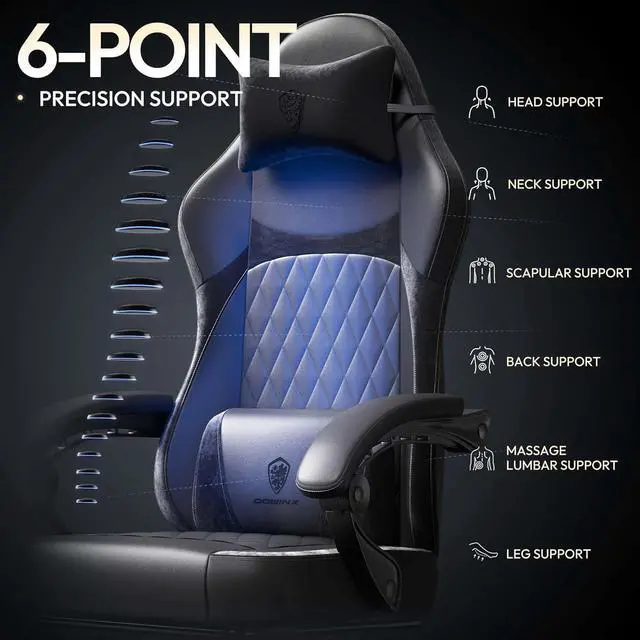 Alt view image 6 of 7 - Gaming Chair with Pocket Spring Cushion, Ergonomic Computer Chair with Massage Lumbar and Footrest for Adults, High Back Game Chair Leather for Office Gaming 300LBS, All White (Black)
