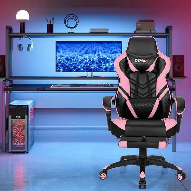 Alt view image 2 of 7 - Pink Gaming Chair Ergonomic Computer Chair for Adults Teens Reclining Gamer Chair High Back Game Chair Racing Style Desk Chair with Retractable Footrest, Lumbar Support and Headrest