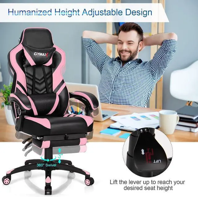Alt view image 4 of 7 - Pink Gaming Chair Ergonomic Computer Chair for Adults Teens Reclining Gamer Chair High Back Game Chair Racing Style Desk Chair with Retractable Footrest, Lumbar Support and Headrest