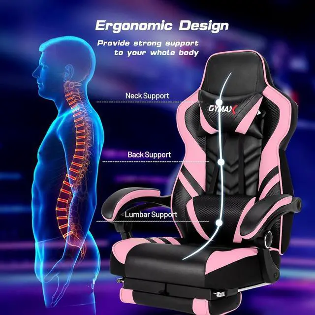 Alt view image 6 of 7 - Pink Gaming Chair Ergonomic Computer Chair for Adults Teens Reclining Gamer Chair High Back Game Chair Racing Style Desk Chair with Retractable Footrest, Lumbar Support and Headrest