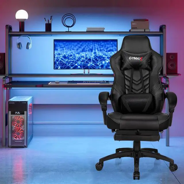 Alt view image 2 of 7 - Black Gaming Chair Ergonomic Computer Chair for Adults Teens Reclining Gamer Chair High Back Game Chair Racing Style Desk Chair with Retractable Footrest, Lumbar Support and Headrest
