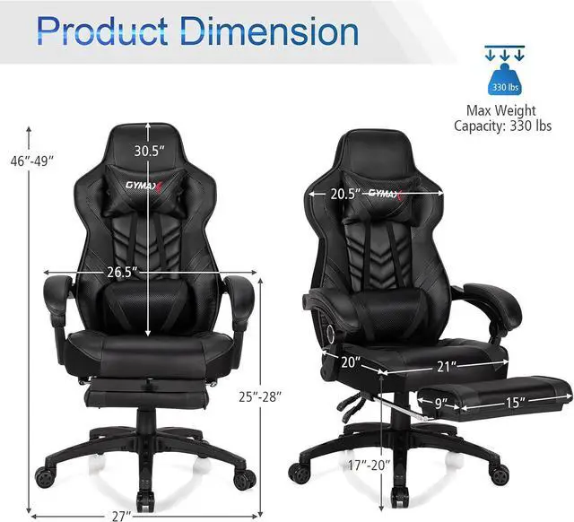 Alt view image 3 of 7 - Black Gaming Chair Ergonomic Computer Chair for Adults Teens Reclining Gamer Chair High Back Game Chair Racing Style Desk Chair with Retractable Footrest, Lumbar Support and Headrest