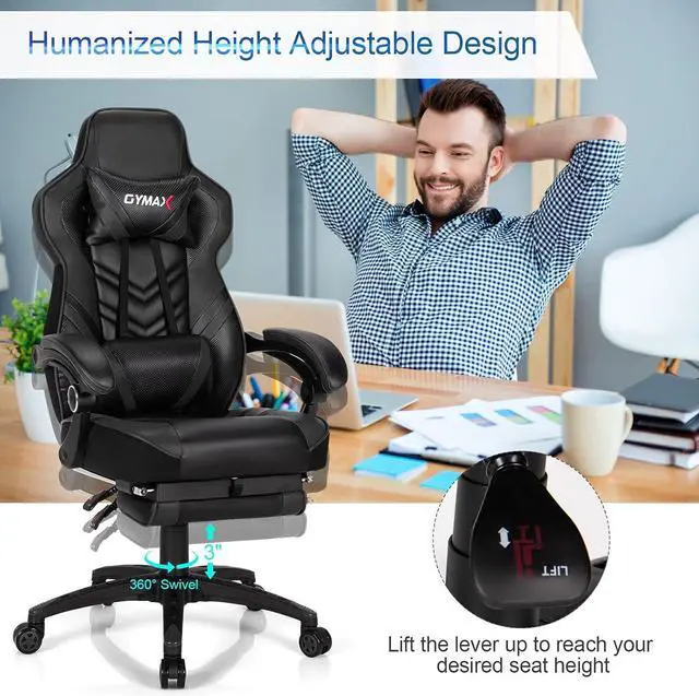 Alt view image 6 of 7 - Black Gaming Chair Ergonomic Computer Chair for Adults Teens Reclining Gamer Chair High Back Game Chair Racing Style Desk Chair with Retractable Footrest, Lumbar Support and Headrest