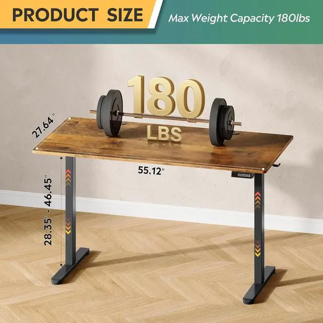 Alt view image 3 of 7 - Electric Standing Desk, 55 X 28 Inches Adjustable Height Stand up Desk for Home Office, Large Ergonomic Sit to Stand Desk with Headphone Hook, 3 Memory Preset Computer Desk, Rustic Brown