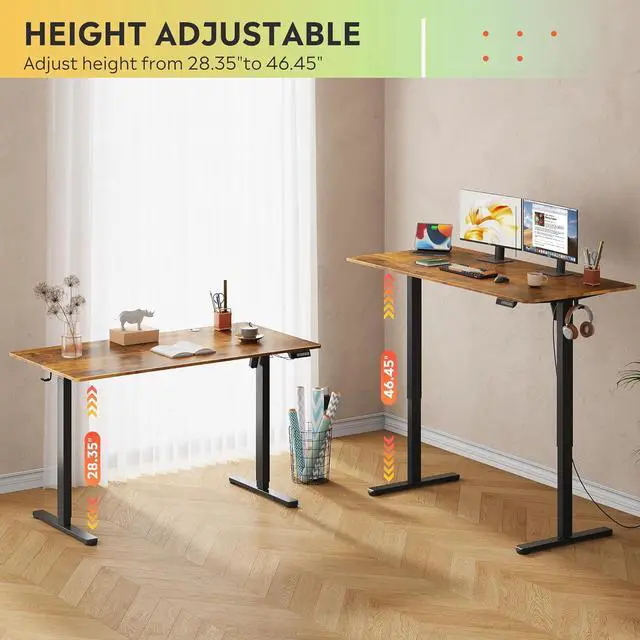Alt view image 4 of 7 - Electric Standing Desk, 55 X 28 Inches Adjustable Height Stand up Desk for Home Office, Large Ergonomic Sit to Stand Desk with Headphone Hook, 3 Memory Preset Computer Desk, Rustic Brown