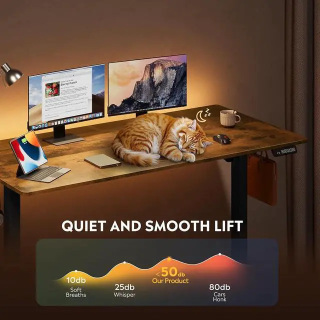 Alt view image 5 of 7 - Electric Standing Desk, 55 X 28 Inches Adjustable Height Stand up Desk for Home Office, Large Ergonomic Sit to Stand Desk with Headphone Hook, 3 Memory Preset Computer Desk, Rustic Brown