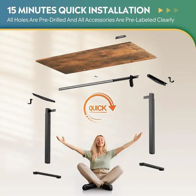 Alt view image 7 of 7 - Electric Standing Desk, 55 X 28 Inches Adjustable Height Stand up Desk for Home Office, Large Ergonomic Sit to Stand Desk with Headphone Hook, 3 Memory Preset Computer Desk, Rustic Brown