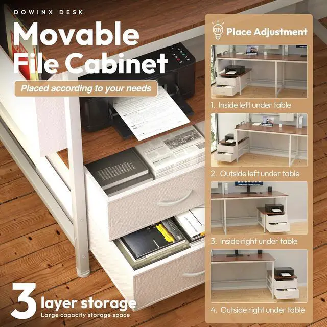 Alt view image 3 of 7 - Dowinx L Shaped Desk with Pegboard and Drawers, Reversible 67 Gaming Desk with RGB Light and Power Outlet, Computer Corner Desk with Storage and Hutch for Game Office Home, Brown