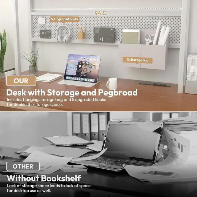 Alt view image 4 of 7 - Dowinx L Shaped Desk with Pegboard and Drawers, Reversible 67 Gaming Desk with RGB Light and Power Outlet, Computer Corner Desk with Storage and Hutch for Game Office Home, Brown