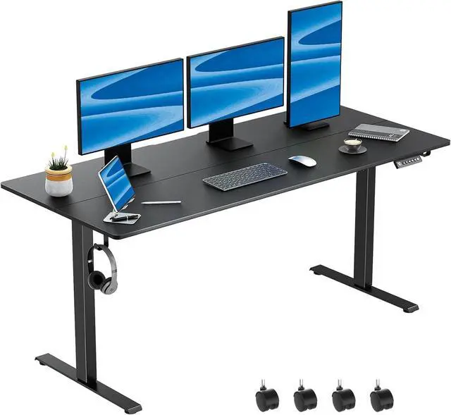Main image of 63 x 28 Inch Electric Standing Desk Adjustable Height with Wheels,Sit Stand Up Desk,Home Office,Rising Desk,Computer Workstation Gaming Rolling Work (Spliced Desktop,Black)