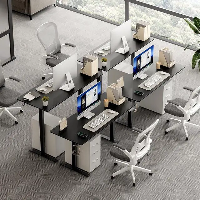 Alt view image 2 of 7 - 63 x 28 Inch Electric Standing Desk Adjustable Height with Wheels,Sit Stand Up Desk,Home Office,Rising Desk,Computer Workstation Gaming Rolling Work (Spliced Desktop,Black)