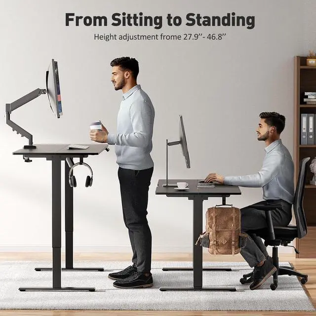 Alt view image 4 of 7 - 63 x 28 Inch Electric Standing Desk Adjustable Height with Wheels,Sit Stand Up Desk,Home Office,Rising Desk,Computer Workstation Gaming Rolling Work (Spliced Desktop,Black)