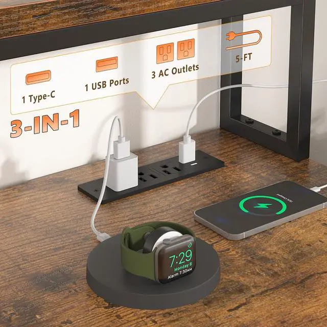 Alt view image 6 of 7 - EnHomee 71" L Shaped Computer Desk with 3 Drawers & Hutch,Reversible Gaming Desk with LED Lights & Power Outlet,Home Office Desks with Monitor Stand & Printer Shelf for Student School Rustic Brown