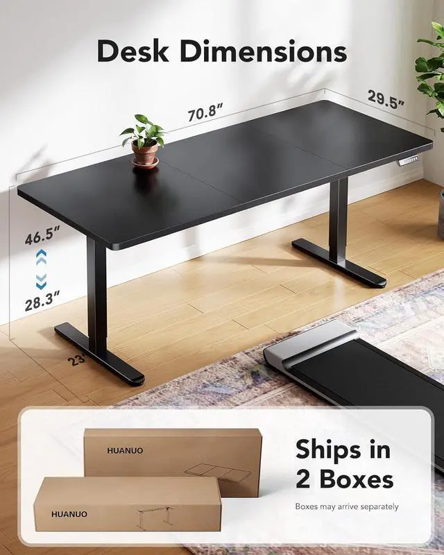 Alt view image 3 of 7 - 71 x 30 inch Standing Desk Top 25mm Thickness, Powerful Brushless Motor Large Height Adjustable Table, 4 Memory Preset Sit Stand Up Desk, Home Office Computer Table with Thick T-Shaped Frame