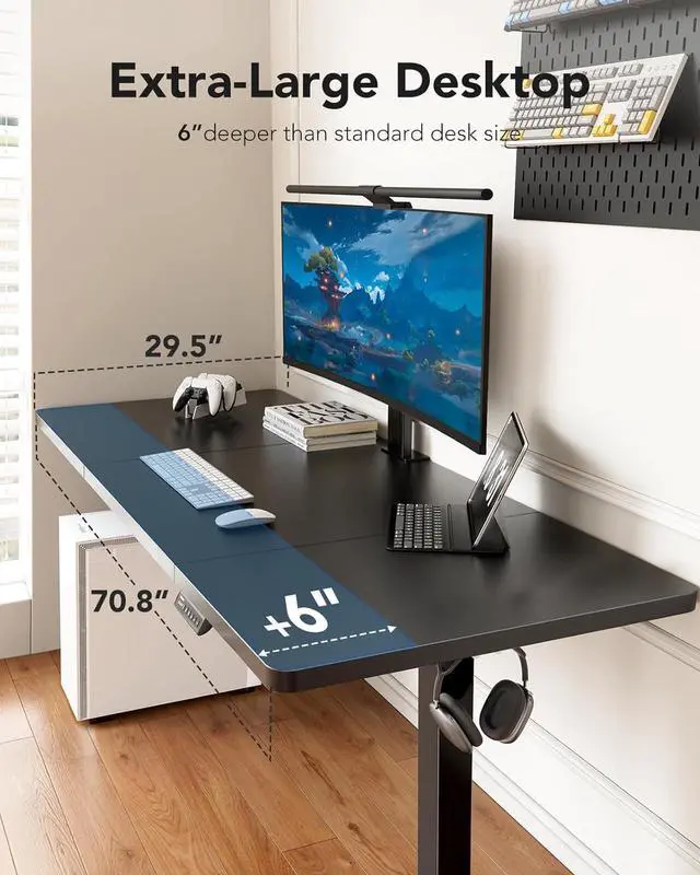 Alt view image 4 of 7 - 71 x 30 inch Standing Desk Top 25mm Thickness, Powerful Brushless Motor Large Height Adjustable Table, 4 Memory Preset Sit Stand Up Desk, Home Office Computer Table with Thick T-Shaped Frame