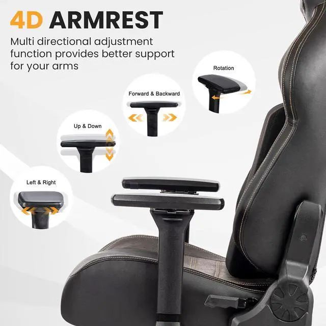 Alt view image 3 of 7 - Big & Tall Gaming Chair 440lb Metal Base Memory Foam Lumbar Seat Cushion 4D Adjustable Arms Swivels & Reclines Ergonomic High-Back Racing Computer Gaming Chair, Black