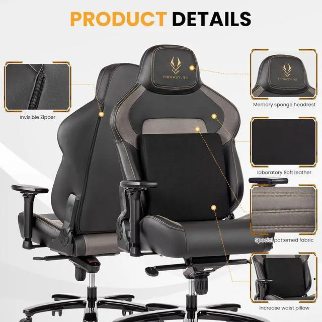 Alt view image 4 of 7 - Big & Tall Gaming Chair 440lb Metal Base Memory Foam Lumbar Seat Cushion 4D Adjustable Arms Swivels & Reclines Ergonomic High-Back Racing Computer Gaming Chair, Black