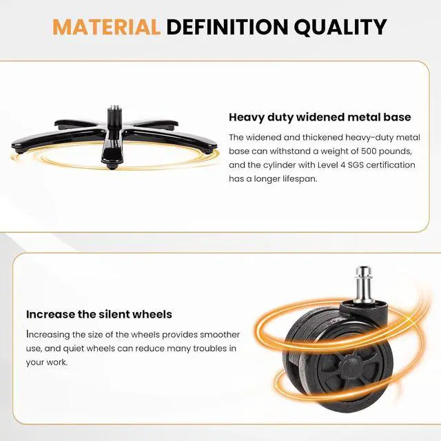 Alt view image 6 of 7 - Big & Tall Gaming Chair 440lb Metal Base Memory Foam Lumbar Seat Cushion 4D Adjustable Arms Swivels & Reclines Ergonomic High-Back Racing Computer Gaming Chair, Black