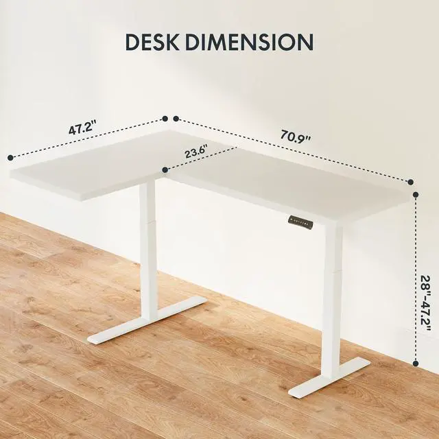 Alt view image 2 of 7 - 71-Inch Large Dual Motor L-Shaped Electric Height Adjustable Standing Desk - Reversible Panel - White Top/White Frame - Ideal for Gaming, Home Office or Computer Workstation
