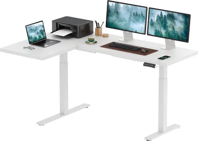 Alt view image 3 of 7 - 71-Inch Large Dual Motor L-Shaped Electric Height Adjustable Standing Desk - Reversible Panel - White Top/White Frame - Ideal for Gaming, Home Office or Computer Workstation