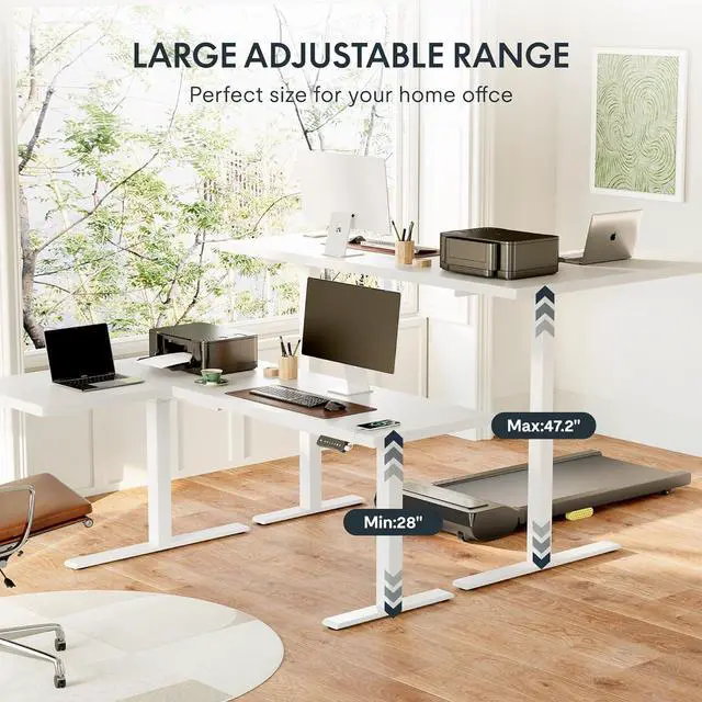 Alt view image 6 of 7 - 71-Inch Large Dual Motor L-Shaped Electric Height Adjustable Standing Desk - Reversible Panel - White Top/White Frame - Ideal for Gaming, Home Office or Computer Workstation