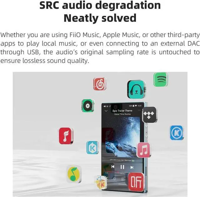Alt view image 7 of 7 - /FiiO JM21 Android 13 Hi-Res Music Player MP3 with Snapdragon 680, Bluetooth WiFi USB DAC 12.5H Playtime (Black)