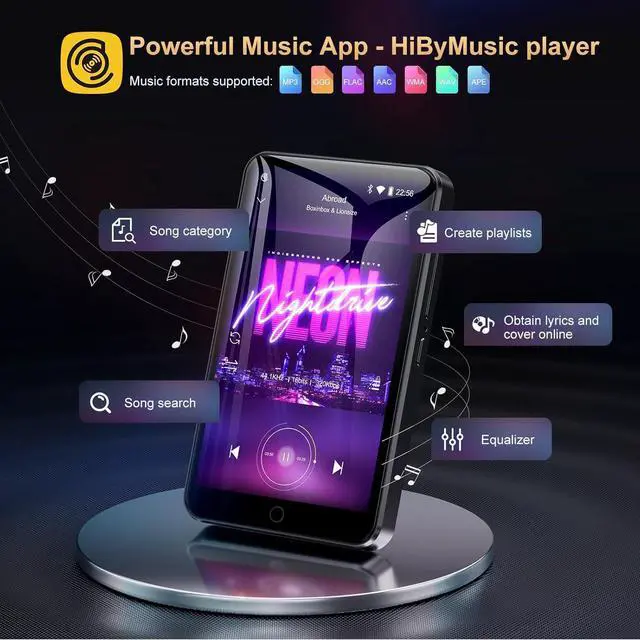 Alt view image 3 of 7 - 80GB MP3 Player with Bluetooth and WiFi, Mp3 & Mp4 Music Player with Spotify, Amazon Music, Deezer, Audible, Browser, 4.0" IPS Touch Screen Android Player with Speaker, FM Radio, Up to 512GBBlack