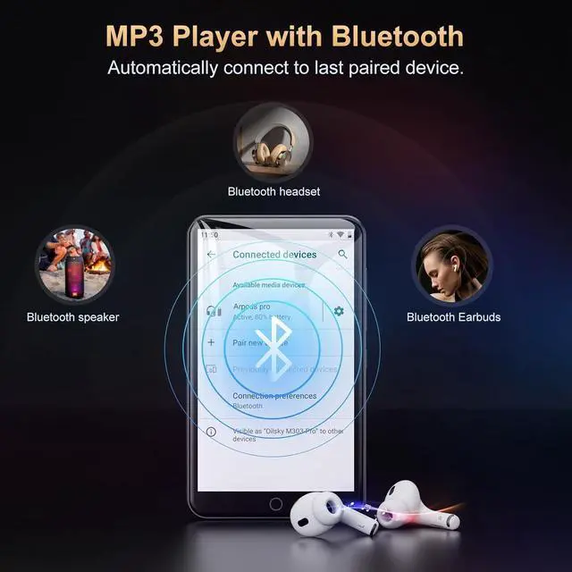 Alt view image 5 of 7 - 80GB MP3 Player with Bluetooth and WiFi, Mp3 & Mp4 Music Player with Spotify, Amazon Music, Deezer, Audible, Browser, 4.0" IPS Touch Screen Android Player with Speaker, FM Radio, Up to 512GBBlack