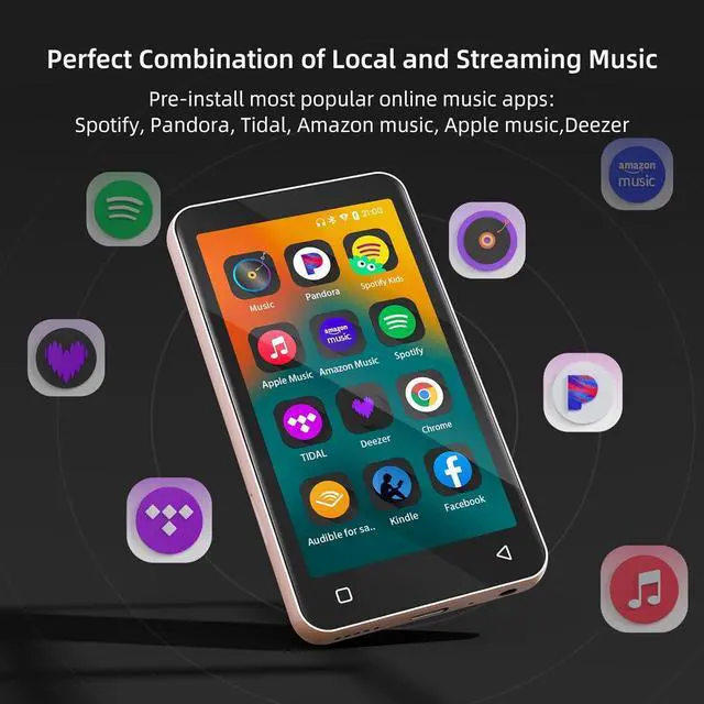 Alt view image 2 of 7 - 80GB MP3 Player with Bluetooth and WiFi, MP4 MP3 Player with Spotify,Spotify Kids,4" Music Player with Pandora, Audible,Music Player with Speaker (Pink_White)