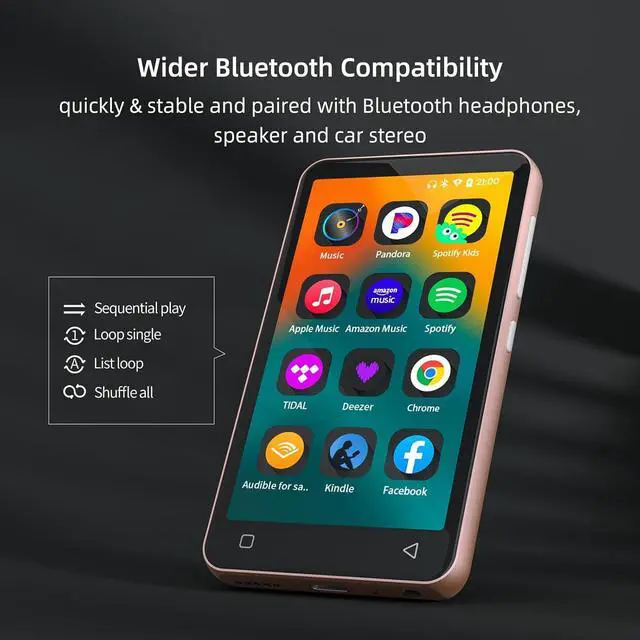 Alt view image 3 of 7 - 80GB MP3 Player with Bluetooth and WiFi, MP4 MP3 Player with Spotify,Spotify Kids,4" Music Player with Pandora, Audible,Music Player with Speaker (Pink_White)