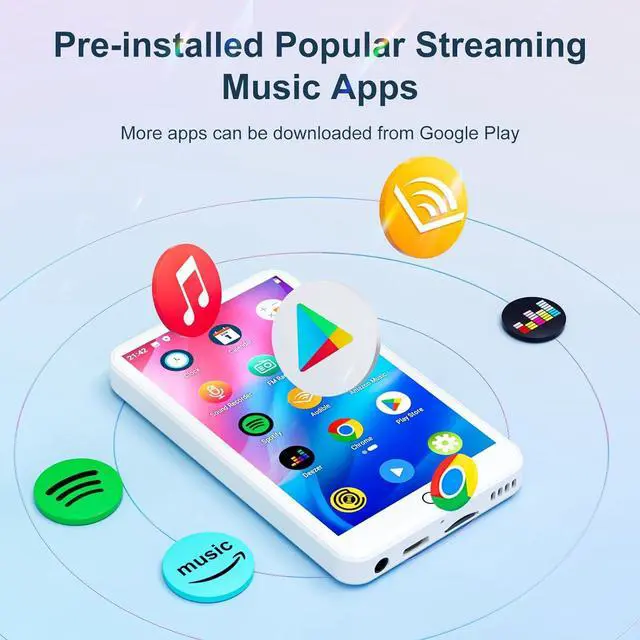 Alt view image 3 of 7 - MP3 Player with Bluetooth and WiFi, Mp3 & Mp4 Music Player with Spotify, Amazon Music, Deezer, Audible, 4.0" IPS Touch Screen Android Player with Speaker, FM Radio, Up to 512GB (White)