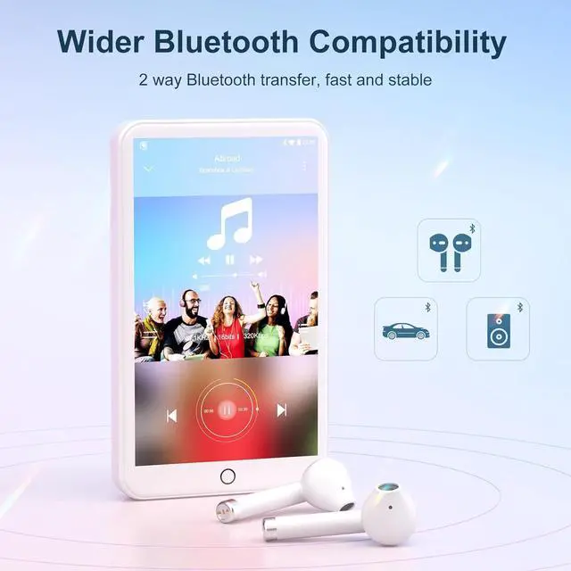 Alt view image 5 of 7 - MP3 Player with Bluetooth and WiFi, Mp3 & Mp4 Music Player with Spotify, Amazon Music, Deezer, Audible, 4.0" IPS Touch Screen Android Player with Speaker, FM Radio, Up to 512GB (White)