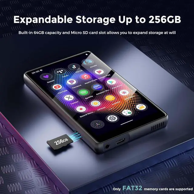 Alt view image 5 of 7 - 128GB MP3 Player with Bluetooth and WiFiMusic Video Player with Spotify Pandora,Amazon Music, 5" Touch Screen Android MP4 MP3 Player for Kids with Audible, YouTube, Spotify Kids,up to 256GB (Black)