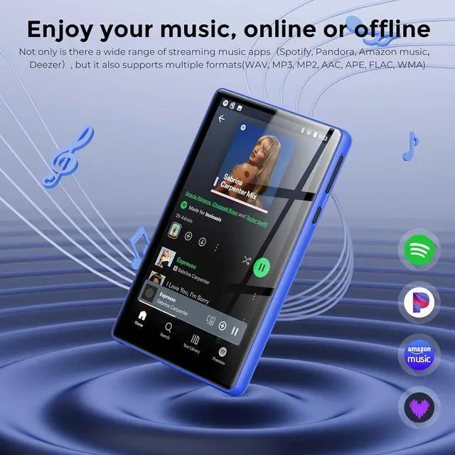 Alt view image 3 of 7 - 128GB MP3 Player with Bluetooth and WiFiMusic Video Player with Spotify Pandora,Amazon Music, 5" Touch Screen Android MP4 MP3 Player for Kids with Audible, YouTube, Spotify Kids,up to 256GB (Blue)
