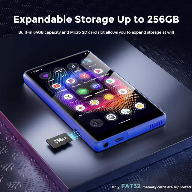 Alt view image 5 of 7 - 128GB MP3 Player with Bluetooth and WiFiMusic Video Player with Spotify Pandora,Amazon Music, 5" Touch Screen Android MP4 MP3 Player for Kids with Audible, YouTube, Spotify Kids,up to 256GB (Blue)