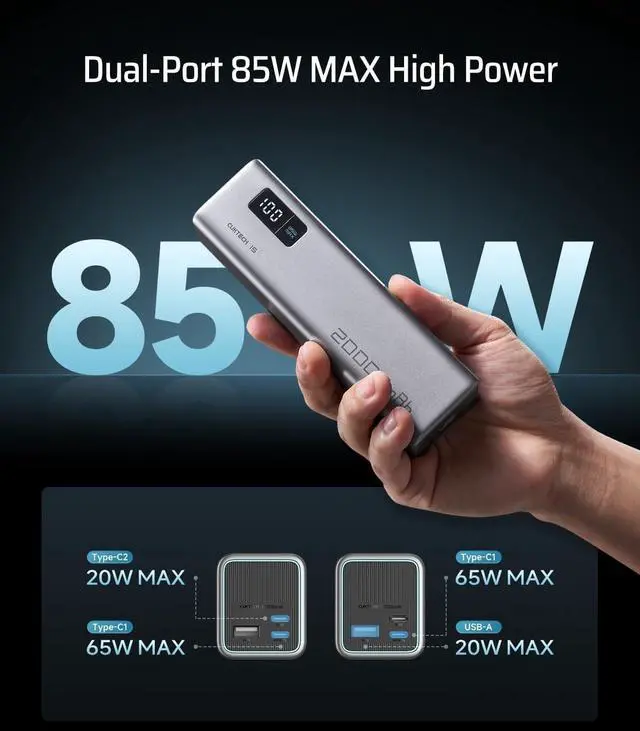 Alt view image 7 of 7 - 15 SE Power Bank 20000mAh 65W Laptop Charger, 3-Port USB C Portable Charger, PD 3.0 Fast Charging External Battery Pack for iPhone 16/15/14 Series, Samsung, MacBook, Dell, Steam Deck, and More