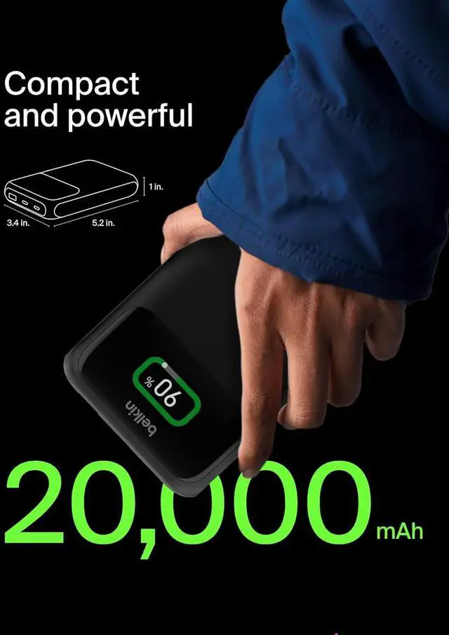 Alt view image 3 of 6 - Portable Charger, 3-Port Laptop Power Bank 20000 mAh - USB-C & USB-A Ports, 65W iPhone Charger Fast Charging - MacBook, Apple iPhone 16, iPad, Samsung Galaxy S25, Nintendo Switch 2, etc - Black