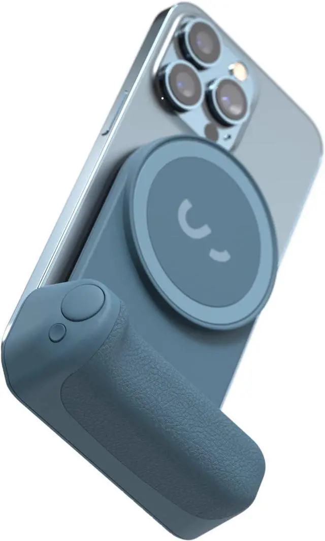 Main image of SnapGrip - Mobile Phone Camera Grip with Wireless Shutter Button - Magnetic Mount Snaps on to Any Phone - Built in Powerbank with Qi Wireless Charging - Tabletop Dock | Blue Jay
