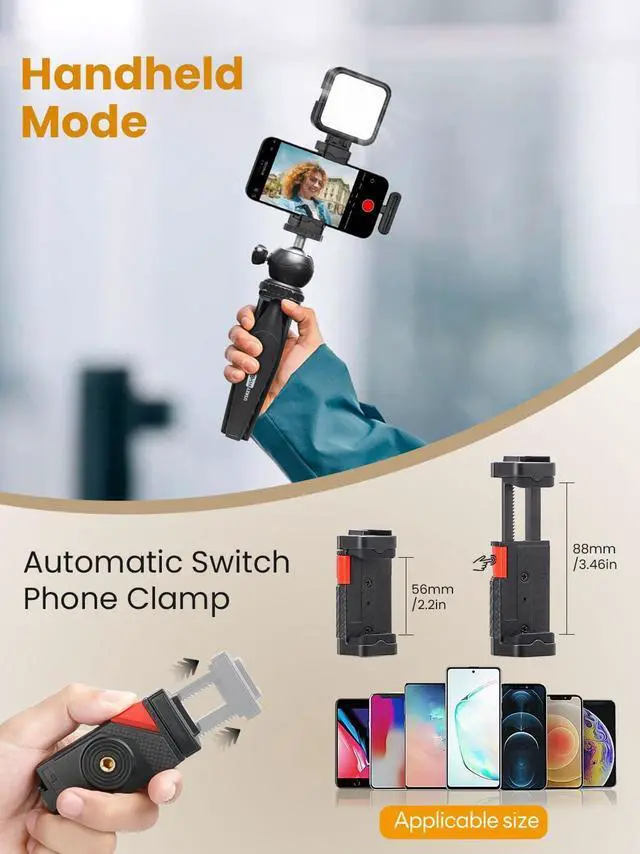 Alt view image 3 of 7 - Upgraded Vlogging Kit w/Wireless Lavalier Microphone,YouTube Kit for iPhone and Smartphone w/59 Retractable Tripod,Automatic Switch Phone Clamp,Content Creator Gear for TikTok(Vlog K5)