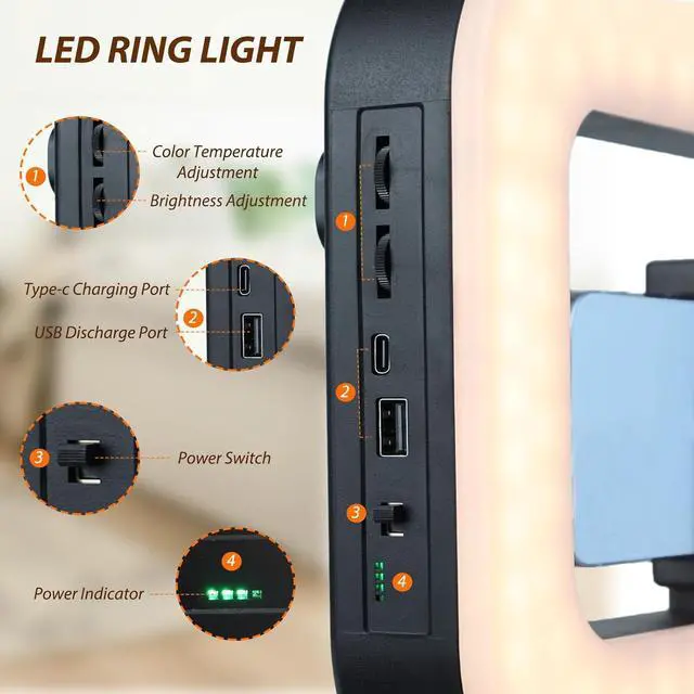 Alt view image 2 of 7 - Smartphone Video Rig with Light, Handheld  Selfie Light Kit, LED Mobile Video Stabilizer with Built-in 8000mAh Battery for Camera, Smartphone, YouTube, TikTok Video Recording, Makeup